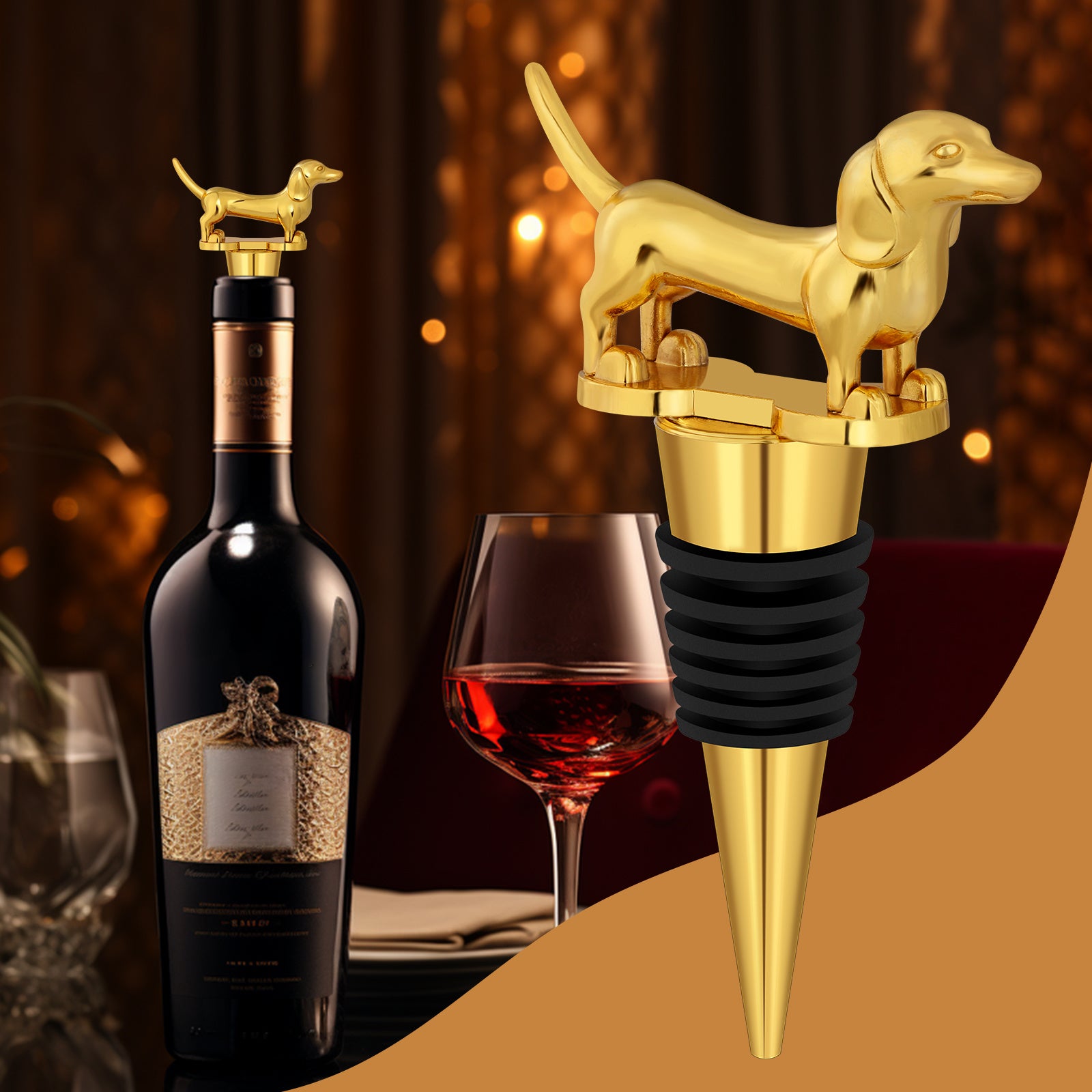 Gogetcart Dachshund Dog Wine Stopper – Cute Reusable Bottle Stopper for Wine & Champagne, Gift for Men & Women