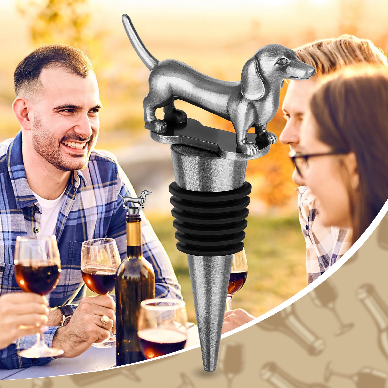 Gogetcart Dachshund Dog Wine Stopper – Cute Reusable Bottle Stopper for Wine & Champagne, Gift for Men & Women