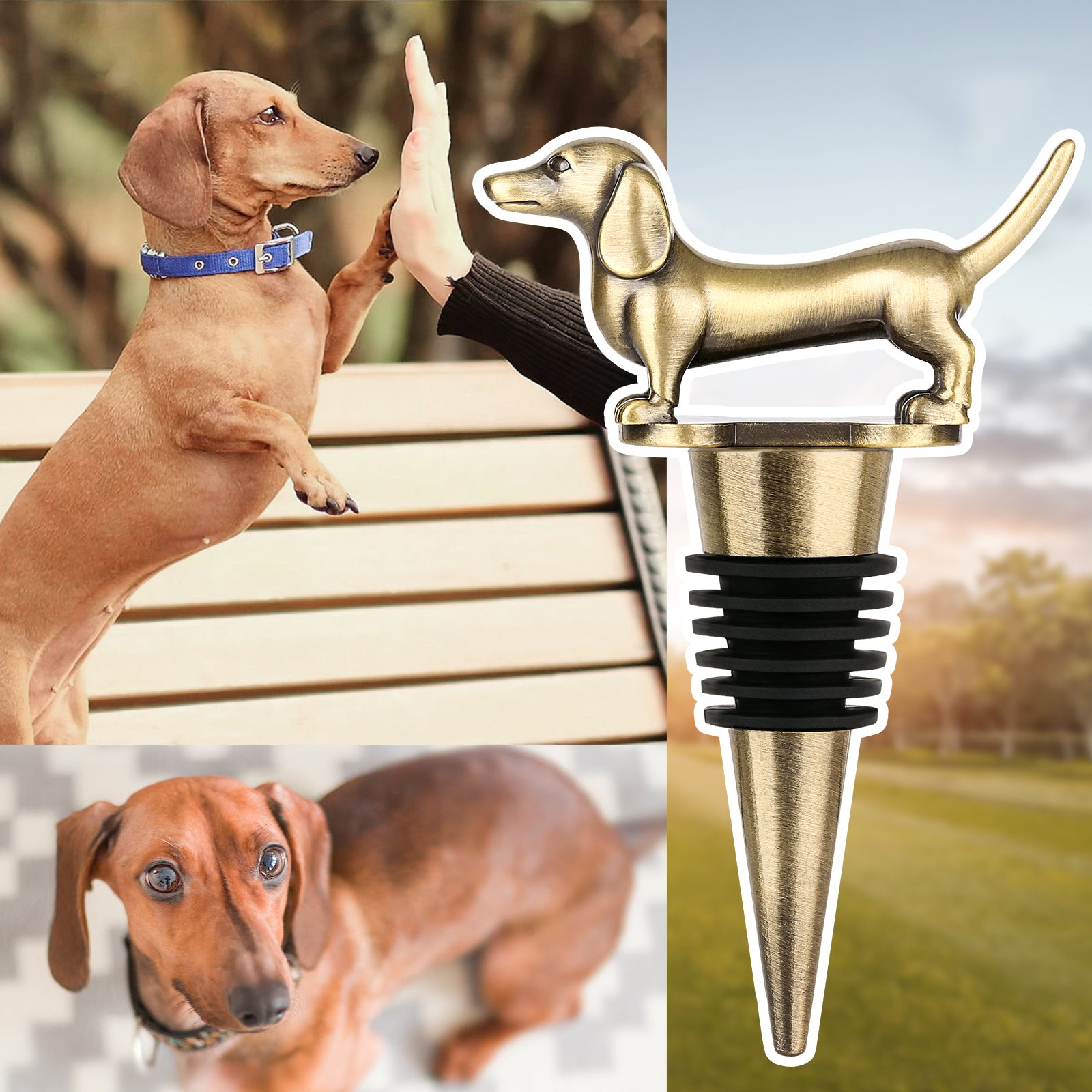 Gogetcart Dachshund Dog Wine Stopper – Cute Reusable Bottle Stopper for Wine & Champagne, Gift for Men & Women